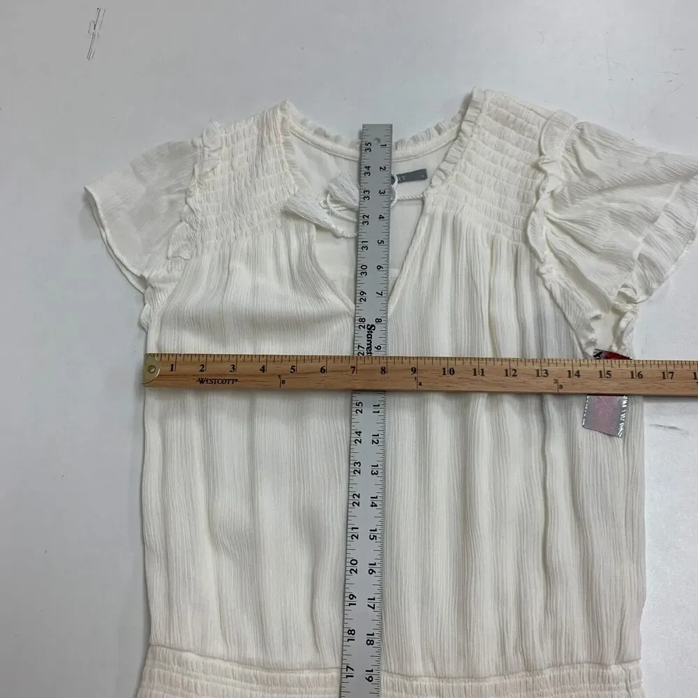 Tart Collections Smocked Waist Dress Womens M Medium White Tassel V Neck Lined